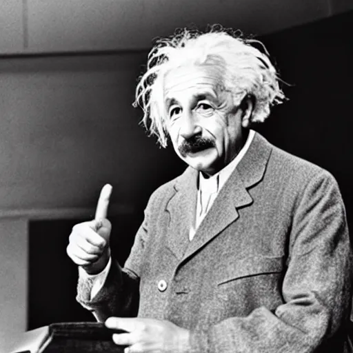 Prompt: albert einstein speech at ted podium