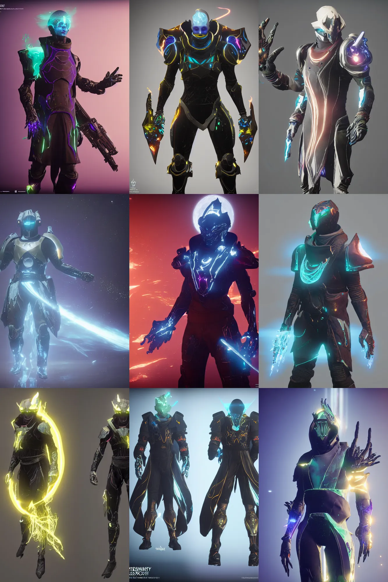 Prompt: Destiny 2 warlock overflowing with luminescent void energy, we can see them from feet to head, highly detailed and intricate, unreal engine 5 render, color theory