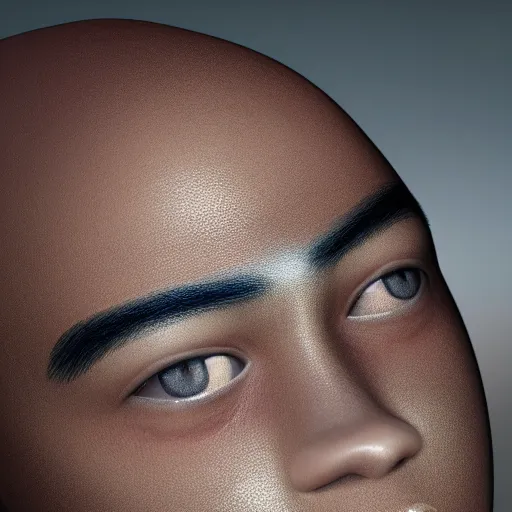 Prompt: a close up of a person with a bald head, a character portrait by Pogus Caesar, cgsociety, afrofuturism, rendered in unreal engine, unreal engine 5, unreal engine,