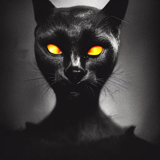 Prompt: [ threateningly supposed evil anthropomorphic black cat ]! in the style of [ trevor henderson ]!, horror! art style, macabre feel, dark! atmosphere and lighting, 4 k photorealistic! photography, trending on [ unsplash ]!, contest winner, cgsociety photorealism, award winning, anthropomorphic full - body!