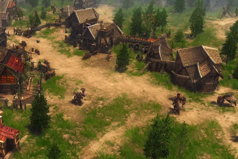 Prompt: the witcher 3 in the style of age of empires the rise of rome, highly - detailed, remastered, 8 k, realistic, unreal engine 5, light effect, magnificent