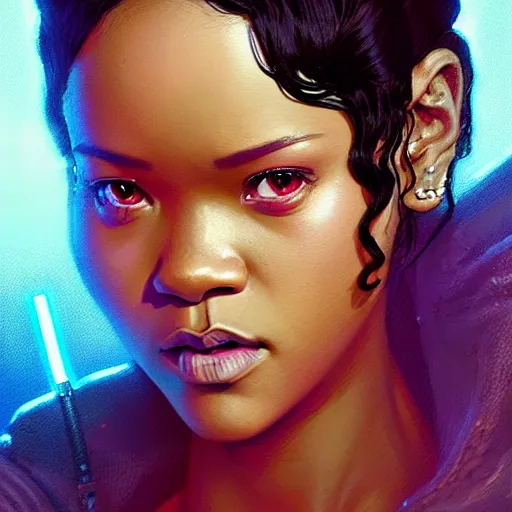 Image similar to star wars with lord Rihanna profile picture by Greg Rutkowski, intricate details, futuristic, volumetric lights, streetwear, studio ghibli, Organic Painting , Matte Painting, geometric shapes, hard edges, trending on the artstation, fantasy LUT, realistic by Sachin Teng + Martin Grip + Moebius + Patrick Gleason, smooth, sharp focus, illustration, art by John Collier and Albert Aublet and Krenz Cushart and Artem Demura and Alphonse Mucha, techwear, Industrial Scifi, detailed illustration, character portrait,