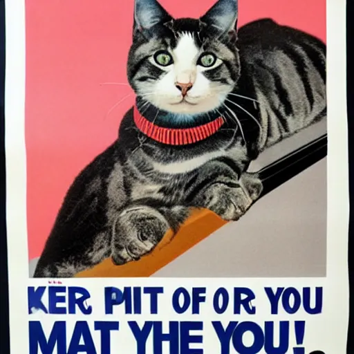 Image similar to A 1980s propaganda poster telling you to pet your cat