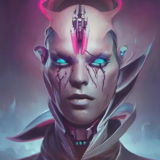 Image similar to portrait of a evil cybernetic devil, cyberpunk concept art by pete mohrbacher and artgerm and wlop and greg rutkowski and deathburger, digital art, highly detailed, intricate, sci-fi, sharp focus, Trending on Artstation HQ, deviantart, unreal engine 5, 4K UHD image