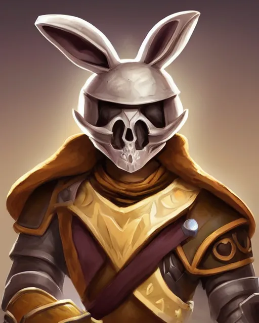 Prompt: Rabbit Knight, Skull helmet, digital painting, hearthstone art