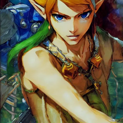 Prompt: legend of zelda by michael garmash, katsuhiro otomo, vincent di fate, rule of thirds, seductive look, beautiful