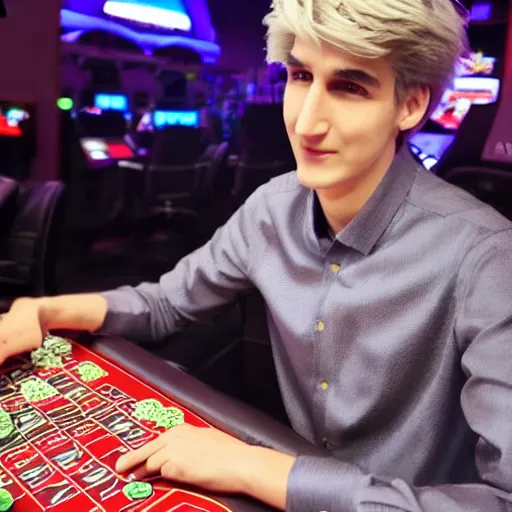 Image similar to handsome xqc gambling : : realistic : : 1 dslr : : 1 - - quality 2