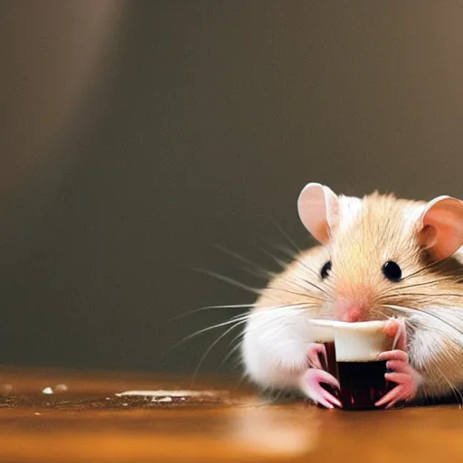 Image similar to a hamster drinking a beer