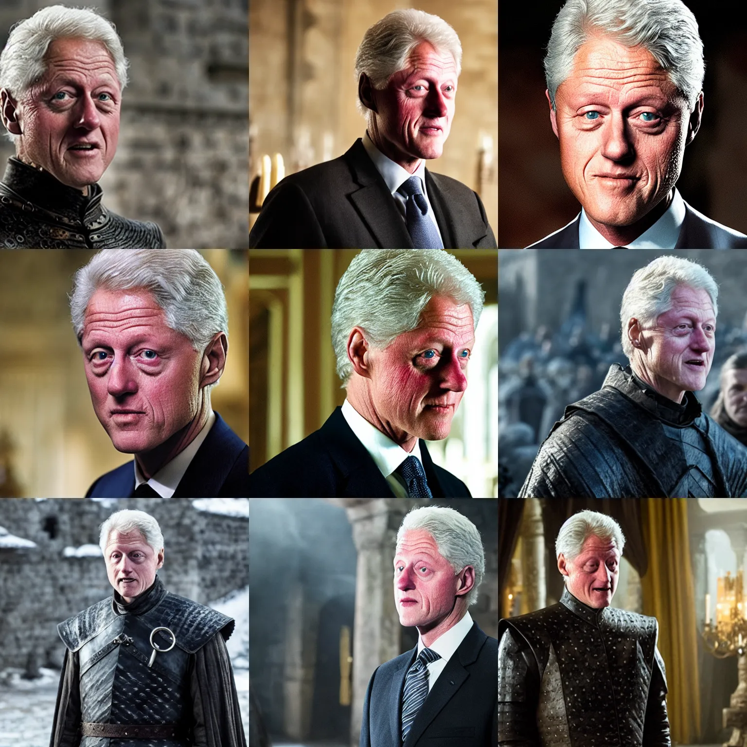 Prompt: film still of bill clinton in game of thrones, photo, high resolution