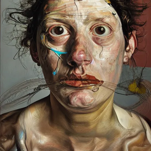 Image similar to high quality high detail painting by lucian freud and jenny saville, hd, slap, turquoise