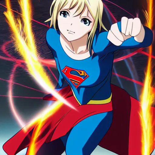 Image similar to anime visual of supergirl, heat vision eyes, official media