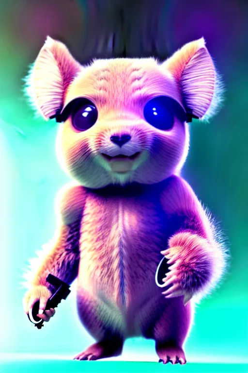 Image similar to high quality 3 d render neo - cyberpunk very cute fluffy! wombat!! cyborg with headphones, mechanical paw, highly detailed, unreal engine cinematic smooth, in the style of detective pikachu, hannah yata charlie immer, neon purple light, low angle, uhd 8 k, sharp focus