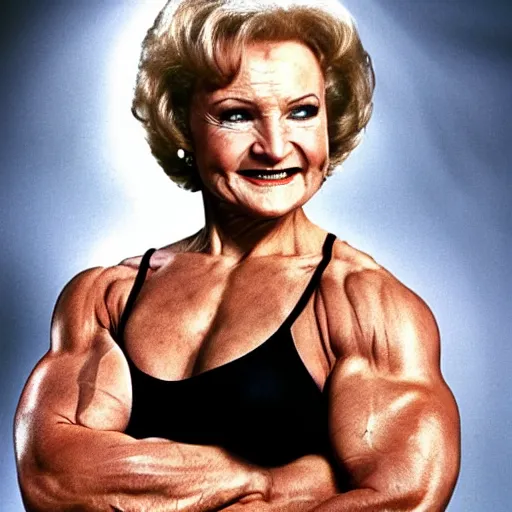 Image similar to buff betty white with huge muscles