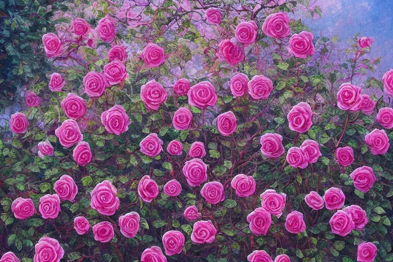 Image similar to where the wild roses grow, intricate highly detailed oil painting