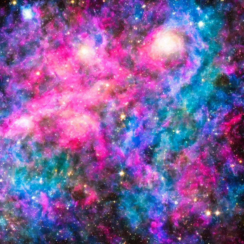 Prompt: a surreal hyper realistic image of colorful bright blue pink and purple vibrant deepspace swirling galaxy and stars and cosmic nebulas in the universe, dslr camera, high definition, 4k, by nasa, by hubble, by james webb, flickr, artstation, cgsociety