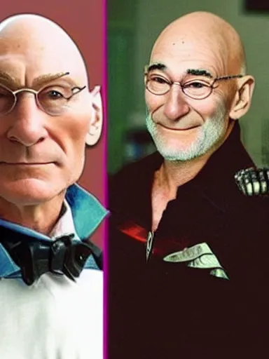 Image similar to photo of a person who looks like a mixture between patrick stewart and brent spiner