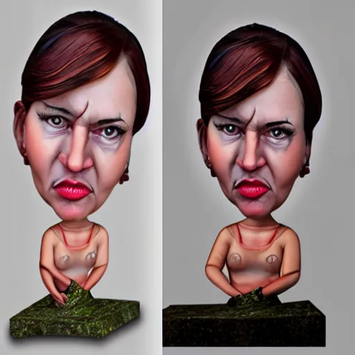 Image similar to realistic caricature portrait sculpture of angry girl angel