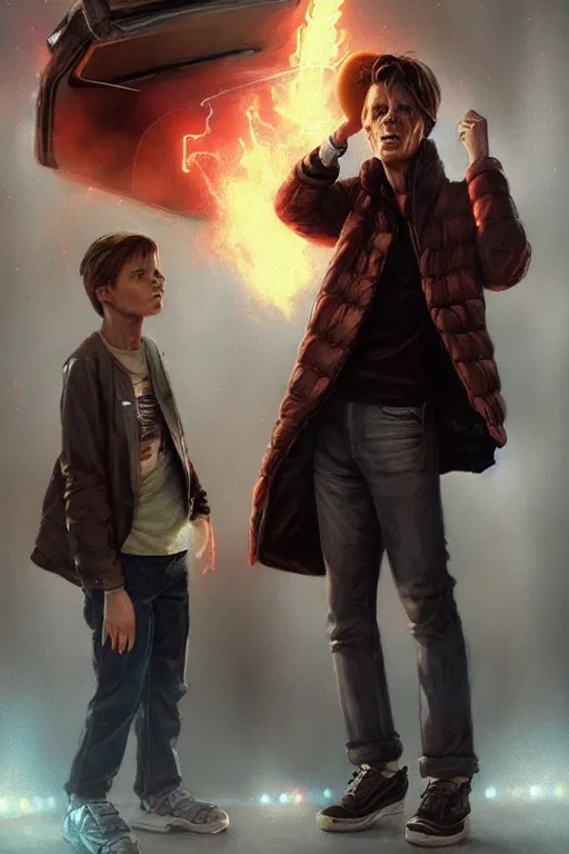 Prompt: character art by bastien lecouffe - deharme, marty mcfly from back to the future 2 ( 1 9 8 5 ), absolute chad