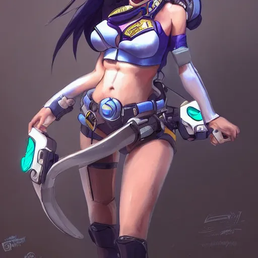 Image similar to Stunning Portrait of D.VA from Overwatch wearing a police uniform by Kim Jung Gi, holding handcuffs in one hand Blizzard Concept Art Studio Ghibli. oil paint. 4k. by brom, Pixiv cute anime girl wearing police gear by Ross Tran, Greg Rutkowski--cfg_scale 12