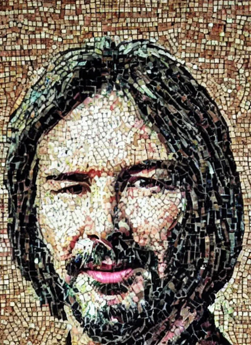 Image similar to a mosaic of keanu reeves made of quinoa seeds