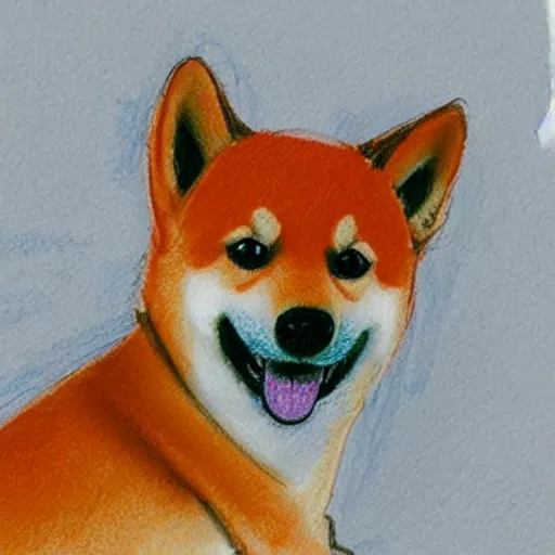 Image similar to sketch of a shiba inu, red crayon, bloo