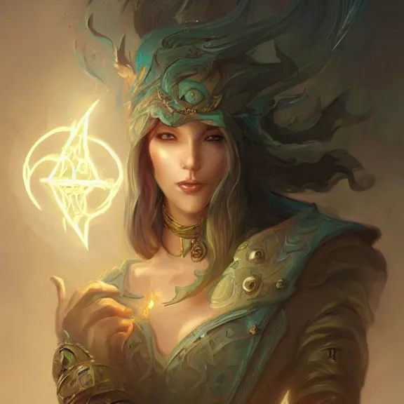 Image similar to a highly detailed portrait in the style of karmen loh and in the style of peter mohrbacher. glowing rune of magical power.