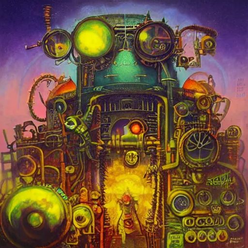 Image similar to steampunk rat, acid, 303, psychedelic, by paul lehr, cd cover for techno artist