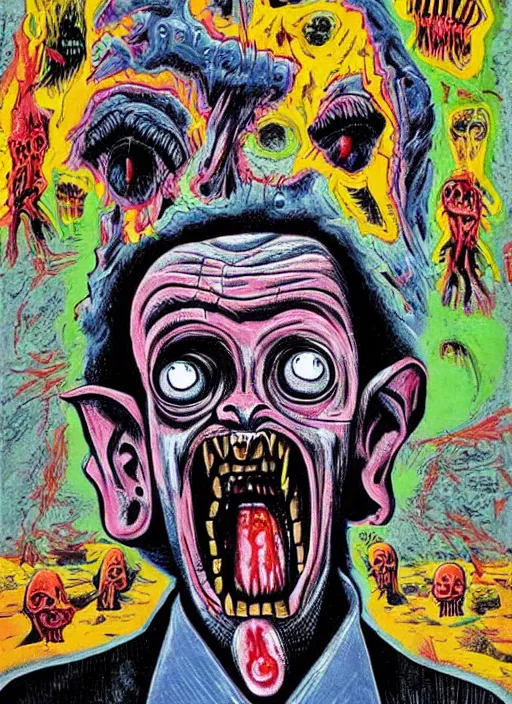 Prompt: a horror mad portrait of extraterrestrial neo expresionism by a psycho man, full color outsider crazy marginal art