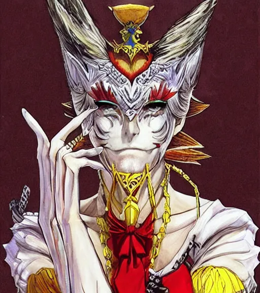 Image similar to kefka palazzo using a smartphone!!!!!!! by yoshitaka amano, concept art