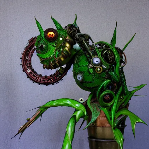 Image similar to steampunk Audrey 2 plant from little shop of horrors in real life, ultra detailed, 8k resolution, ultrarealistic