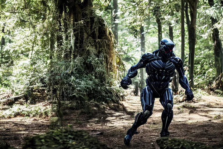 Image similar to Crysis Nanosuit soldier in battle 2022, Canon EOS R3, f/1.4, ISO 200, 1/160s, 8K, RAW, unedited, symmetrical balance, in-frame, combat photography