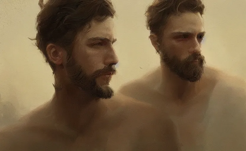 Image similar to a painting of the all father trending on artstation in the style of greg rutkowski, beautiful, young male, sensual, wise, natural skin, leader, 1 9 0 0 s, industrialization