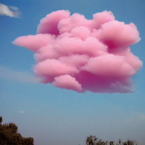 Image similar to A pink cloud raining down fishes