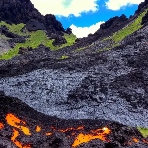 Prompt: took a pic of this lava lake while hiking in the alps #nature #volcano
