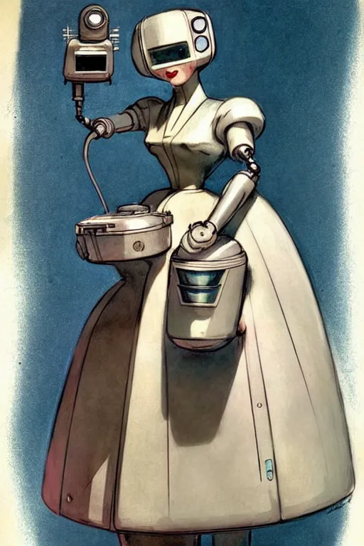 Image similar to ( ( ( ( ( 1 9 5 0 s retro future robot android maid. muted colors. ) ) ) ) ) by jean - baptiste monge!!!!!!!!!!!!!!!!!!!!!!!!!!!!!!