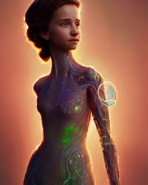 Prompt: weta disney pixar movie still full body portrait photo of young millie alicia vikander singing with glowing translucent skin and as a sad intricate detailed biological technology plastic cyborg girl with bioluminescence by pixar, by weta, wlop, ilya kuvshinov, rossdraws, artgerm, latex, iridescent, bright morning, anime, liosh, mucha