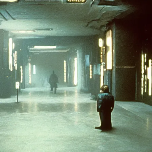 Prompt: the backrooms are empty,, still from the movie bladerunner