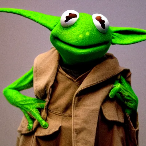 Image similar to photo of hybrid of kermit the frog and yoda