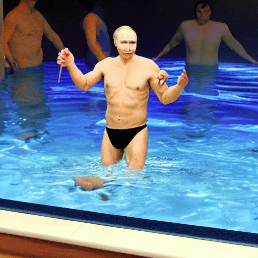 Image similar to Putin aquatic disco, hyper realistic photo