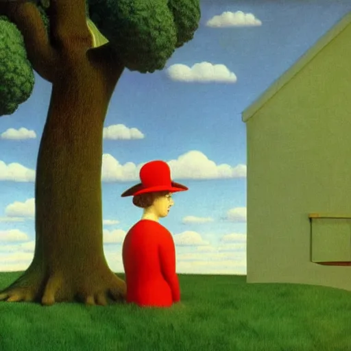 Image similar to a talking tree invites you over for lunch by Raphael, Hopper, and Rene Magritte. detailed, romantic, enchanting, trending on artstation.