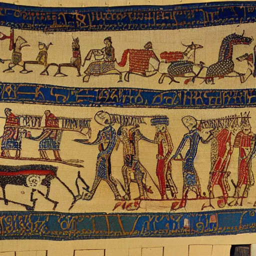 Prompt: A section of the Bayeux Tapestry.