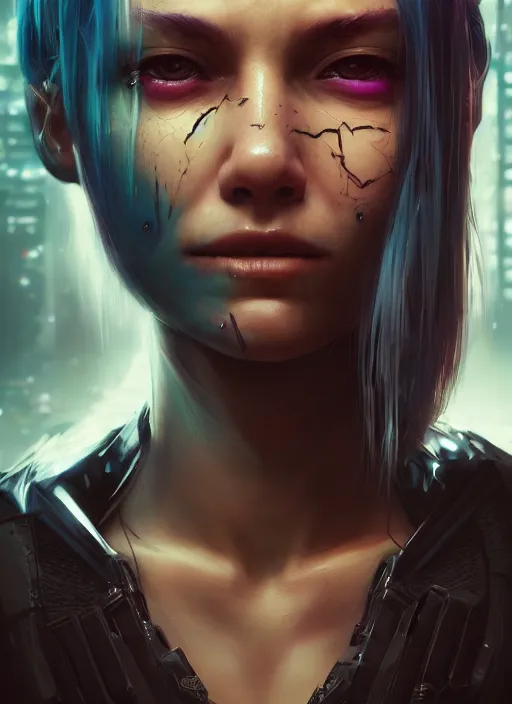 Prompt: portrait of a cyberpunk cyborg girl, art by maciej kuciara, matte painting, trending on artstation, neon, realistic shading, perfect face, fine details, radiant light, 4 k