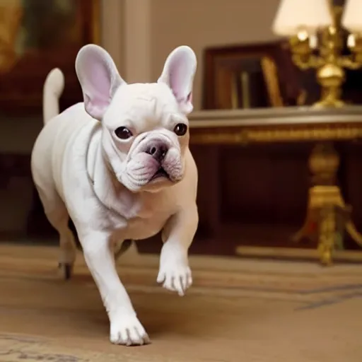 Image similar to A white french bulldog as the president of the united states, running for reelection for the year 2024, 8k hdr movie still, dynamic lighting, detailed