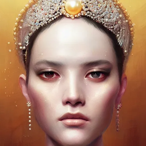 Image similar to a beautiful portrait of a pearl goddess by greg rutkowski and raymond swanland, trending on artstation, ultra realistic digital art