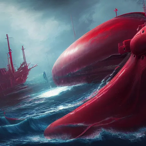 Prompt: mystical submarine in the depths of an ocean of blood, hyperdetailed, artstation, cgsociety, 8 k