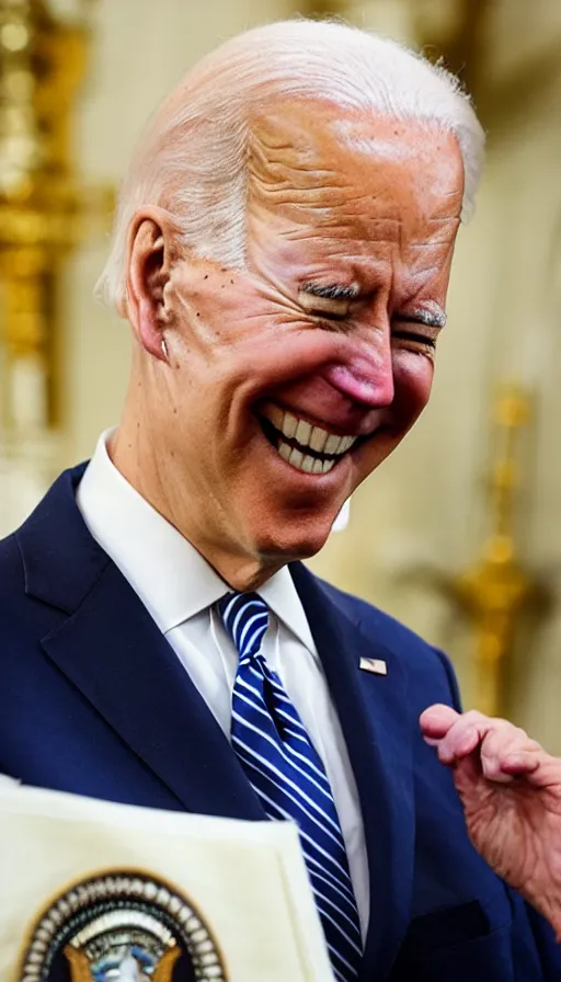 Prompt: smiling biden with closed eyes praying in a russian church
