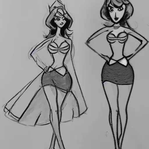 Image similar to milt kahl sketch of victoria justice with kim kardashian body as princess daisy from super mario bros