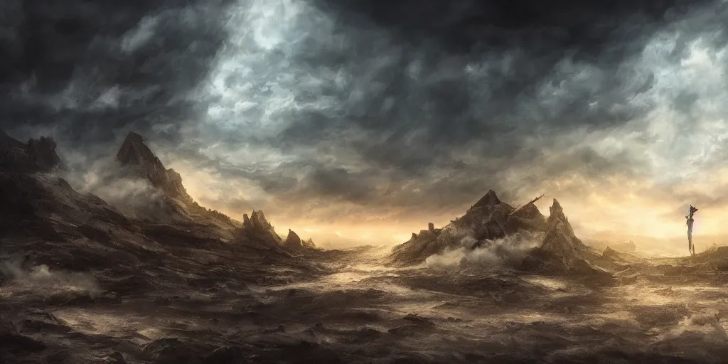 Image similar to the entry into Valhalla, cinematic, 4k ,35mm, photorealism, clouds, painting