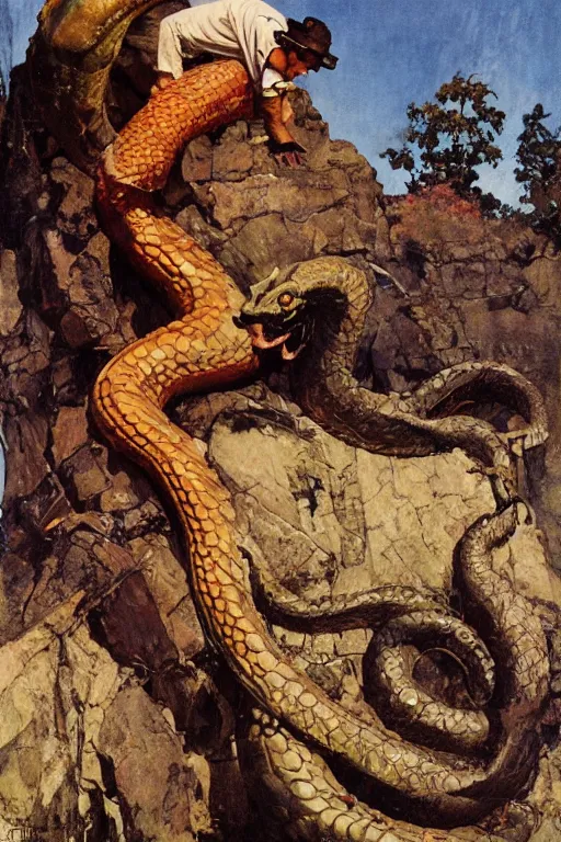 Image similar to giant serpent creature, norman rockwell, jacob collins, tom lovell, frank schoonover, james gurney