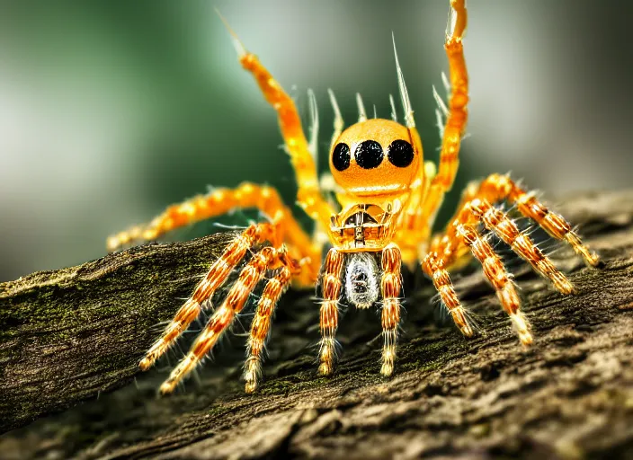 Image similar to macro portrait of a crystal spider in the forest. Fantasy magic style. Highly detailed 8k. Intricate. Nikon d850 300mm. Award winning photography.